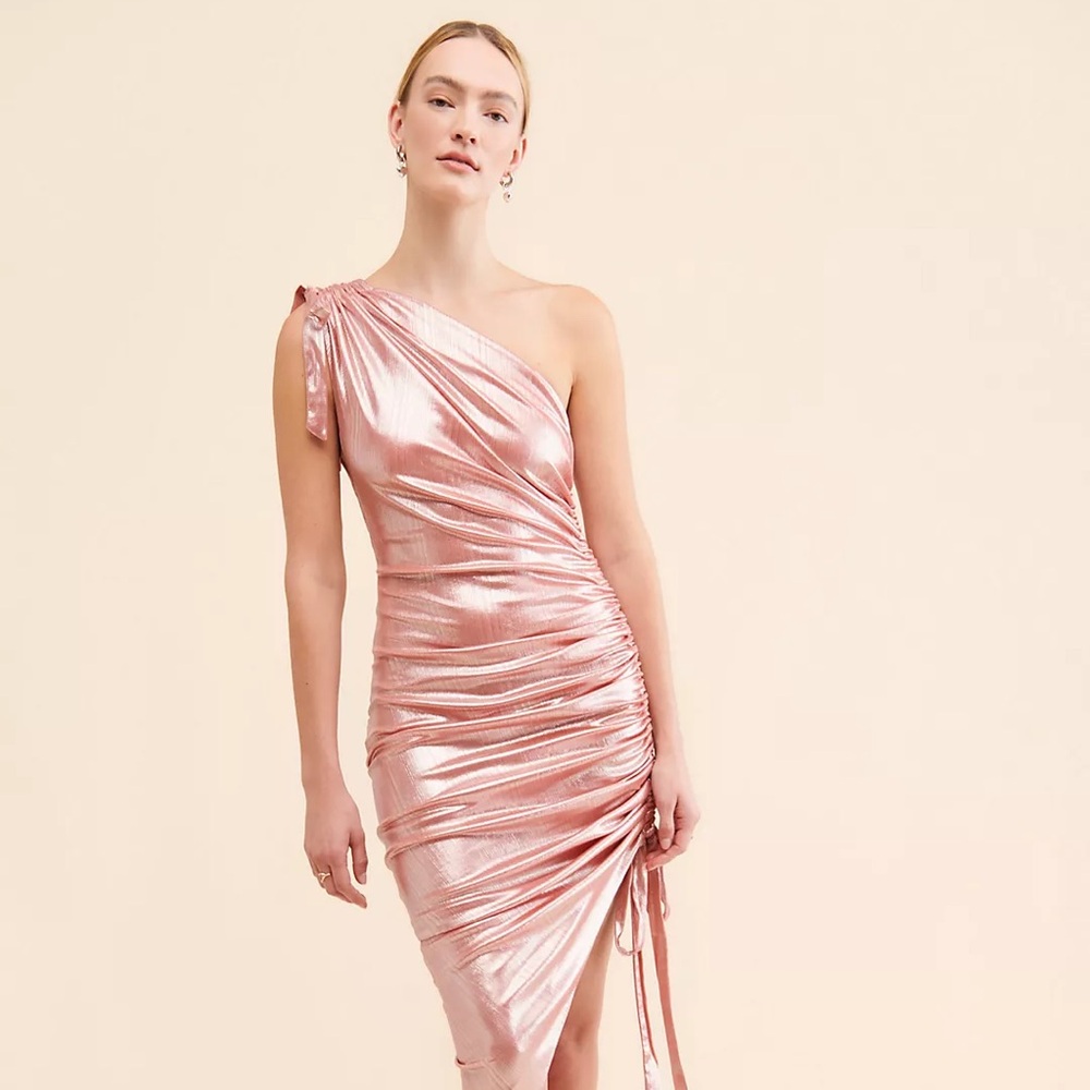 Pink Metallic Ruched Dress XS ELLIATT Lourdes